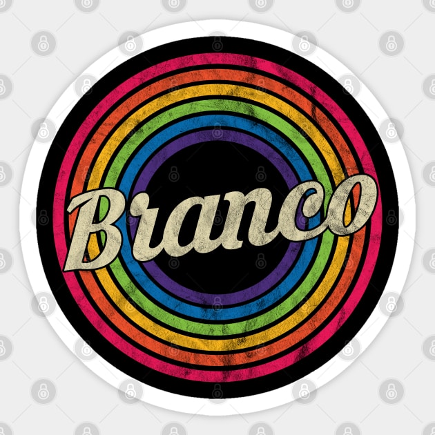 Branco - Retro Rainbow Faded-Style Sticker by MaydenArt